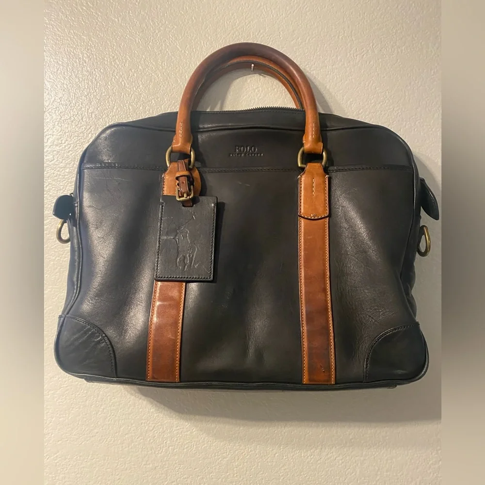 Ralph Lauren Leather Satchel Vintage Laptop Bag Black Brown
